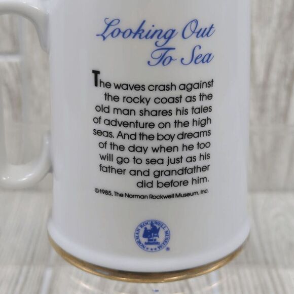 VTG 1985 Norman Rockwell Lot of 2 Collectors Cups Gold Trim Looking out to Sea - Picture 7 of 9